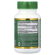 EuroHerbs Lemon Balm Extract bottle back with Supplement Facts label