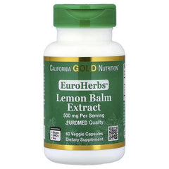California Gold Nutrition EuroHerbs™ Lemon Balm Extract 500 mg – Calm & Wellness Support – 60 Veggie Capsules