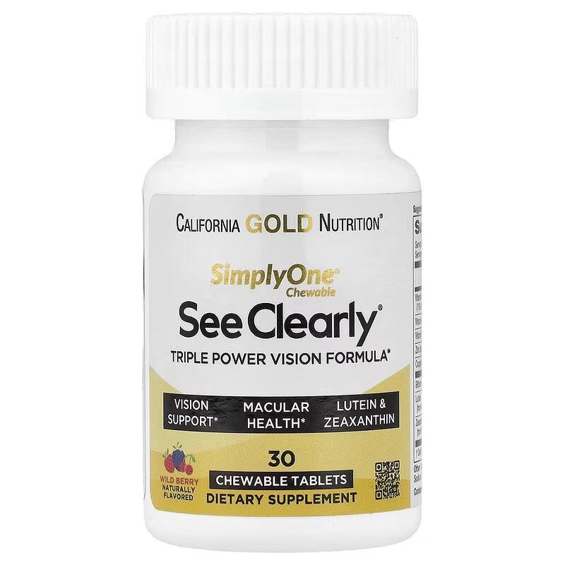 California Gold Nutrition SimplyOne® See Clearly – Triple Power Vision Formula – Wild Berry – 30 Chewable Tablets