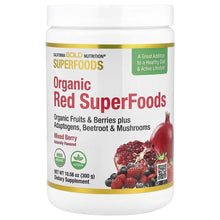 Organic red superfoods powder jar, mixed berry label with berries graphic