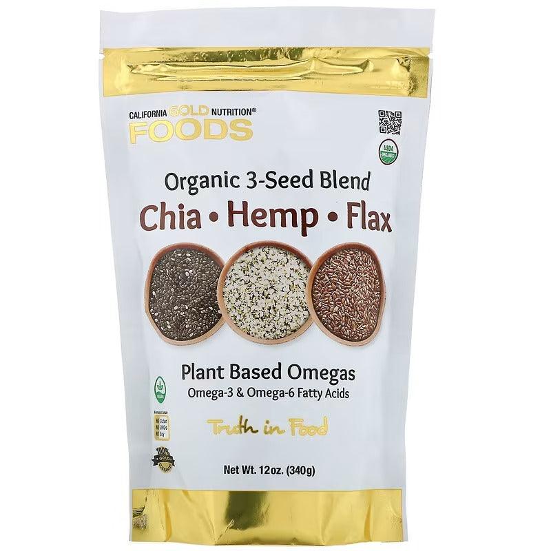 California Gold Nutrition Organic 3-Seed Blend – Chia, Hemp & Flax – Plant-Based Omegas – 340 g