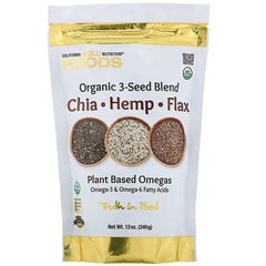 California Gold Nutrition Organic 3-Seed Blend – Chia, Hemp & Flax – Plant-Based Omegas – 340 g