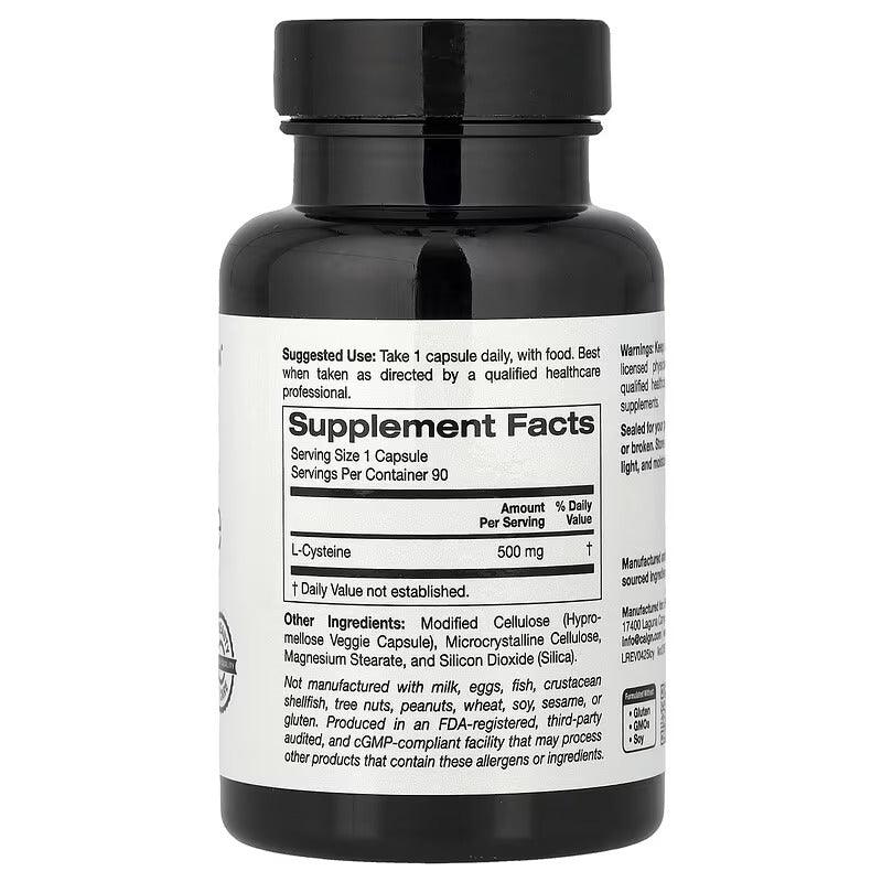 L-Cysteine supplement bottle back label with Supplement Facts panel