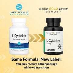 Two L-Cysteine supplement bottles with different labels, 500 mg