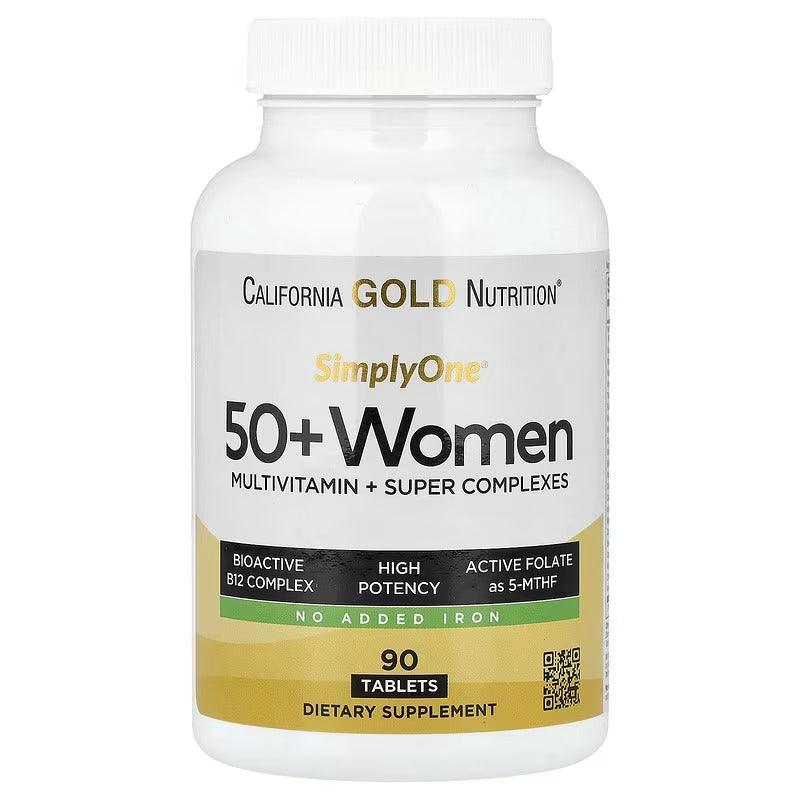 California Gold Nutrition SimplyOne® 50+ فيتامينات متعددة للنساء – خالية من الحديد – 90 قرصًا