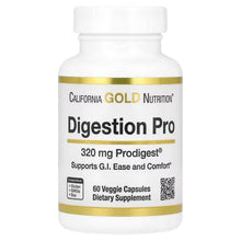 Digestion Pro veggie supplement bottle, white with gold band and front label