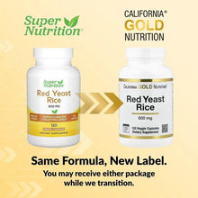 Red yeast rice supplement bottle pair, same formula with new label