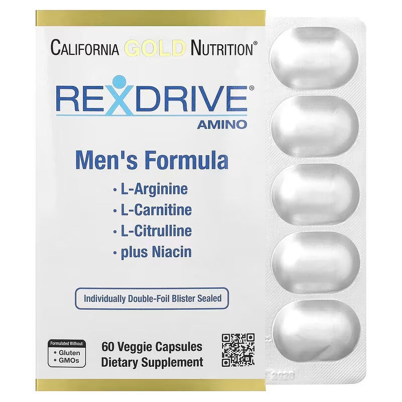 California Gold Nutrition Rexdrive® Amino – Men’s Performance Formula – 60 Veggie Capsules
