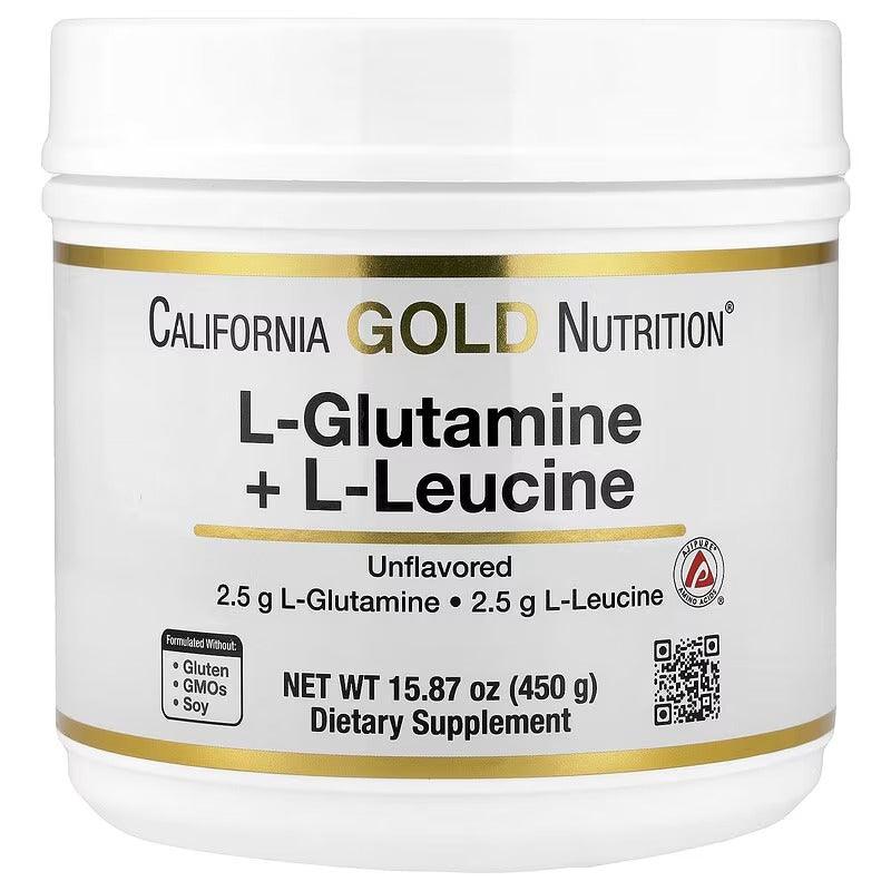 California Gold Nutrition L-Glutamine + L-Leucine Powder – Unflavoured – 450 g (15.87 oz)
