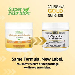 California Gold Nutrition L-Glutamine + L-Leucine Powder – Unflavoured – 450 g (15.87 oz)