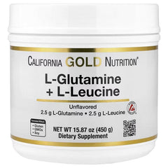 California Gold Nutrition L-Glutamine + L-Leucine Powder – Unflavoured – 450 g (15.87 oz)