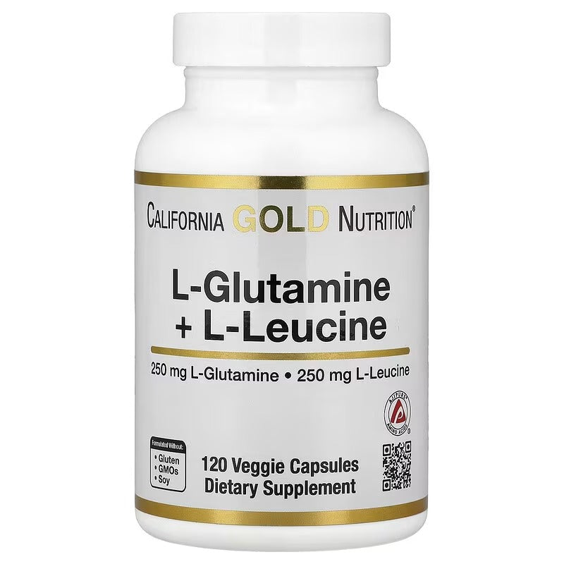 California Gold Nutrition L-Glutamine + L-Leucine – Amino Acid & Muscle Support – 120 Veg Capsules