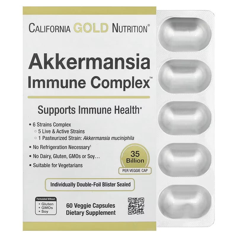 California Gold Nutrition Akkermansia + Probiotics Immune Complex – Gut & Immune Support – 60 Veggie Capsules