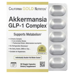 California Gold Nutrition Akkermansia + Probiotics GLP-1 Complex – Gut & Metabolic Support – 60 Veg Capsules