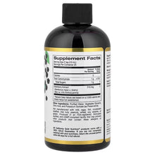 Sambucus elderberry syrup bottle with Supplement Facts back label and serving info