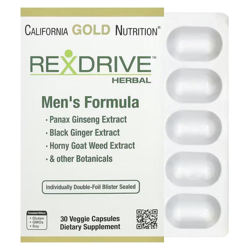 California Gold Nutrition Rexdrive™ Men’s Herbal Performance Formula – 30 Veggie Capsules