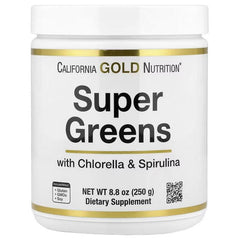 California Gold Nutrition Super Greens – Spirulina, Chlorella, Kelp & Apple Pectin – 250 g