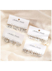 24-Piece Silver Hoop & Charm Earrings Set – Stylish Mixed Design Earrings Collection for Women