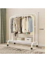 Double Rail Metal Clothes Rack with Storage Shelf – 110 × 57 × 150 cm White Garment Organizer