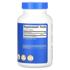 Beef liver supplement bottle back label with Supplement Facts and daily value info