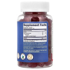 Melatonin gummies bottle with white cap, supplement facts label on back