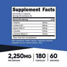 Supplement Facts panel showing 2,250mg per serving with 180 capsules and 60 servings