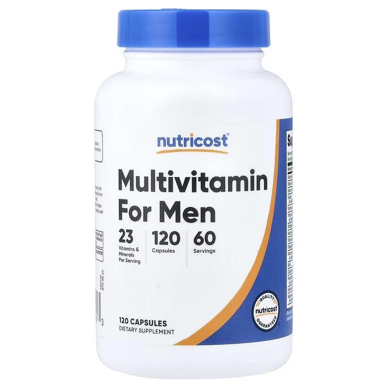 Nutricost Multivitamin for Men supplement bottle, white with blue cap