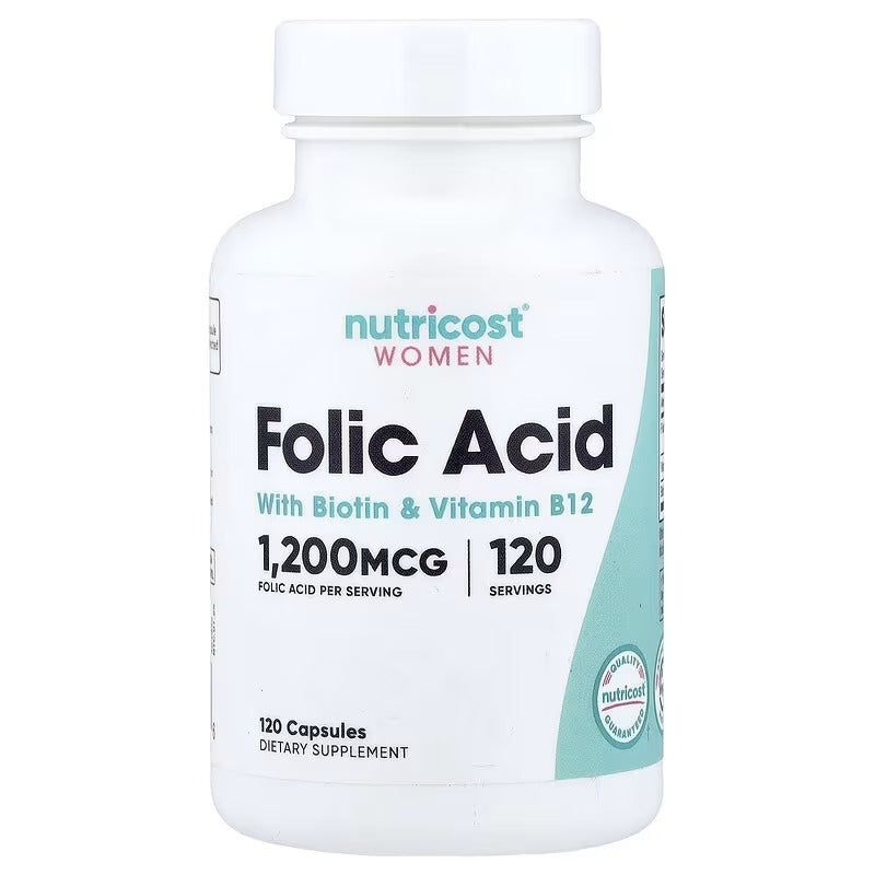 Nutricost Women Folic Acid with Biotin & Vitamin B12 Capsules – Daily Women's Wellness Support