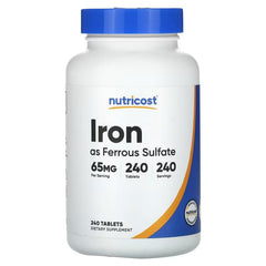 Nutricost Iron 65mg Tablets – Iron Supplement, 240 Tablets