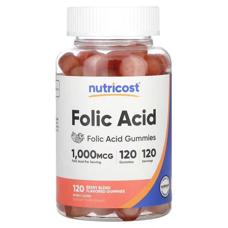 Nutricost Folic Acid Gummies Berry Blend 1000mcg – Vitamin Supplement, 120 Gummies