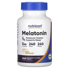 Melatonin mixed berry supplement bottle with blue cap, 5 mg, 240 tablets