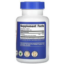 Nutricost manganese supplement facts label on bottle, blue cap, white bottle back view