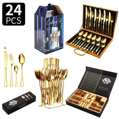 24-Piece 1010 Stainless Steel Cutlery Set – Steak Knives, Forks & Spoons Gift Set