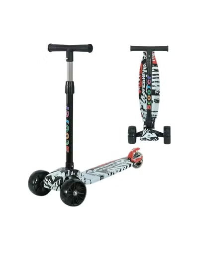 Foldable 3-Wheel Kids Scooter with Flash Wheels – White Graffiti Off-Road Design