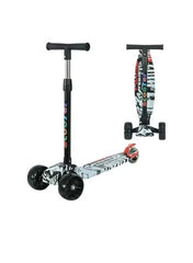 Foldable 3-Wheel Kids Scooter with Flash Wheels – White Graffiti Off-Road Design