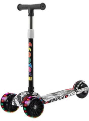 Foldable 3-Wheel Kids Scooter with Flash Wheels – White Graffiti Off-Road Design