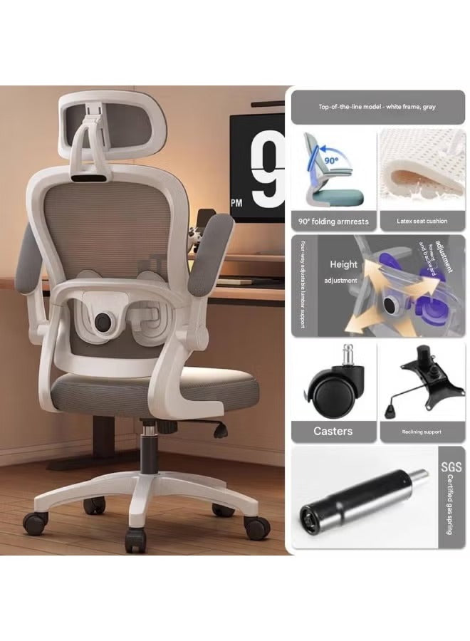 Ergonomic Mesh Office Chair with Headrest & Adjustable Lumbar Support – Gray & White