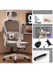 Ergonomic Mesh Office Chair with Headrest & Adjustable Lumbar Support – Gray & White