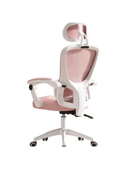 Ergonomic Reclining Office Chair with 3D Lumbar Support & Headrest – Pink Mesh, White Frame