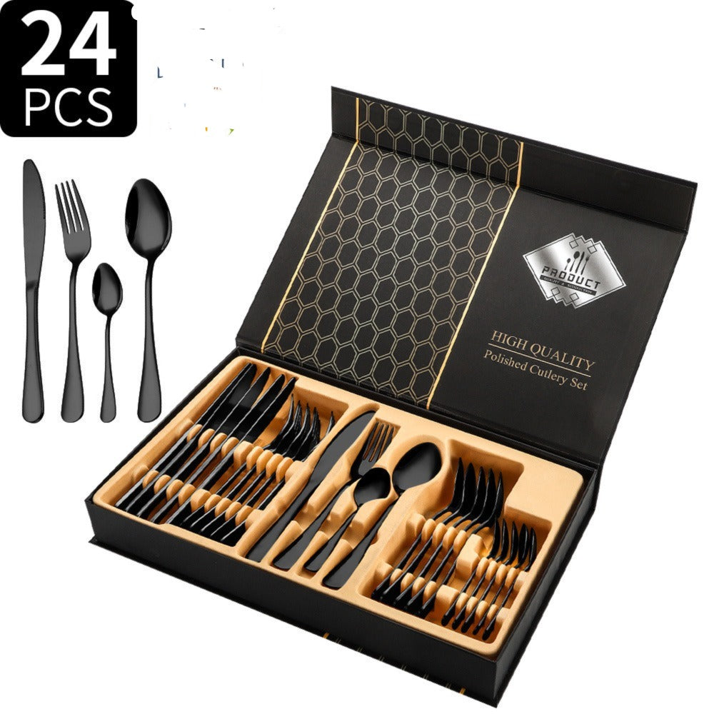 24-Piece Stainless Steel Cutlery Set – Western Style Steak Knife, Fork & Spoon Gift Set