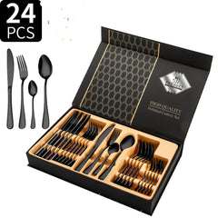 24-Piece Stainless Steel Cutlery Set – Western Style Steak Knife, Fork & Spoon Gift Set