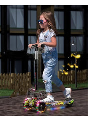 Foldable 3-Wheel Kids Scooter with Flash Wheels – Yellow Graffiti Off-Road Design