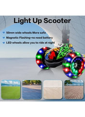 Foldable 3-Wheel Kids Scooter with Flash Wheels – Yellow Graffiti Off-Road Design
