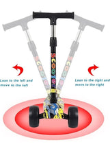 Kids 3-wheel scooter with graffiti stem, black wheels and red platform deck