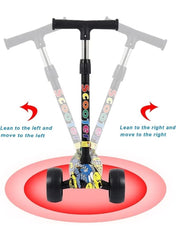 Foldable 3-Wheel Kids Scooter with Flash Wheels – Yellow Graffiti Off-Road Design