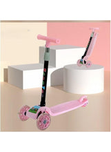 Pink 3-wheel kids scooter with foldable frame and flashing light wheels