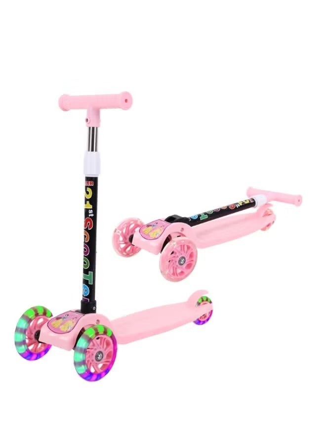 Foldable 3-Wheel Kids Scooter with Pink Flashing Wheels