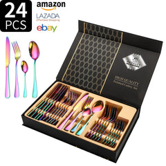 Cross-Border 24-Piece 1010 Stainless Steel Cutlery Set – Western Style Steak Knife, Fork & Spoon Gift Set