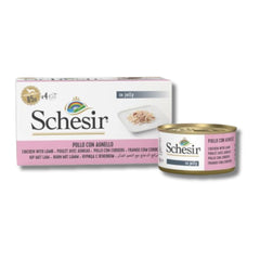 Schesir Dog Wet Food – Chicken Fillets with Lamb in Jelly, 340g (4 x 85g)