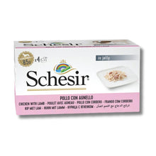 Schesir wet dog food carton: chicken and lamb fillets in jelly, 4 x 85g